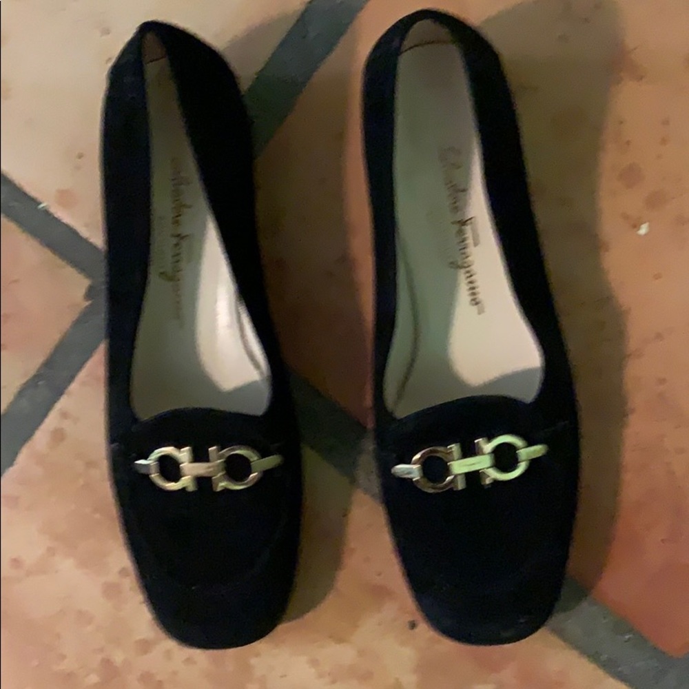 Ferragamo black suede shoes size 7 1/2 B